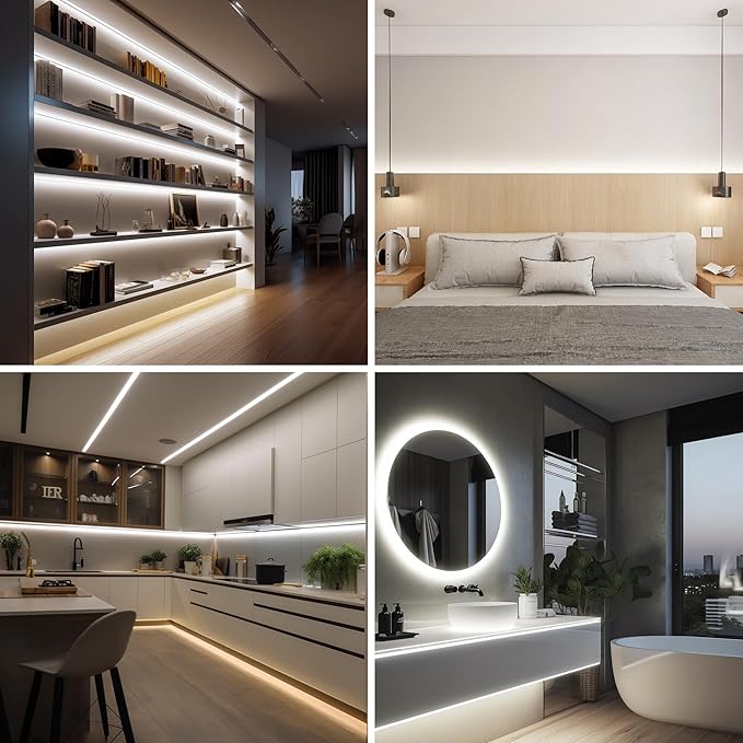 COB LED Strip 32.8ft,Dimmable Strip Lights, 6000K Daylight Super Bright LED Strip Lights, DC24V CRI90+,LED Tape Light with UL-Listed Power Supply, Indoor for Closet,Bedroom,Kitchen