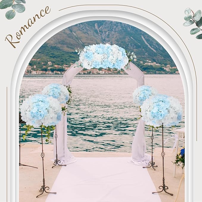 Zeyune 200 Pcs Hydrangea Artificial Flowers, Silk Flower Heads with Stems, Fake Hydrangea Bouquet for Wedding Arch Centerpiece DIY Floral Home Decoration (White and Blue)