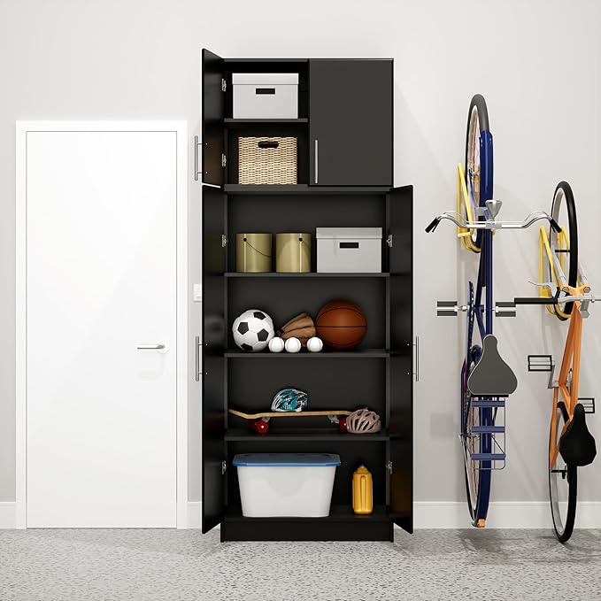 Prepac Elite 32 in. 2-Door Engineered Wood Stackable Wall Cabinet in Black