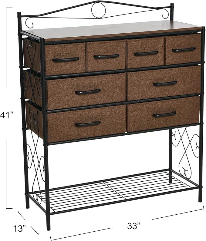 Household Essentials Victorian Style 8-Drawer and Bottom Shoe Shelf Storage Organizer Unit, Black and Walnut Color