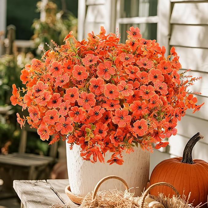 SHareconn 48 Bundles Artificial Fall Flowers for Outdoors Decoration, UV Resistant Silk Eucalyptus Lavender Faux Autumn Fake Plants for Outside Indoor Garden Yard Porch Home Decor, Autumn Colours