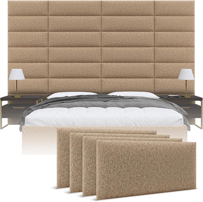 Vänt Upholstered Wall Panels - Queen/Full Size Wall Mounted Headboards - Faux Merino Wool Camel - Set of 4 Panels (Each Individual Panel 30"x11.5")