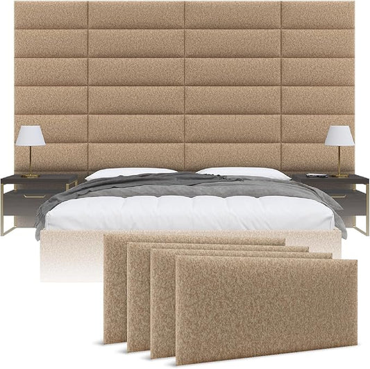 Vänt Upholstered Wall Panels - Queen/Full Size Wall Mounted Headboards - Faux Merino Wool Camel - Set of 4 Panels (Each Individual Panel 30"x11.5")