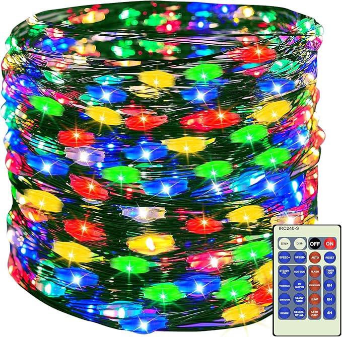 Decute 500LED 164FT Fairy String Lights Christmas Lights Green Copper Wire with Remote, Firefly Starry Light for DIY Christmas Tree Costume Wedding Party Table Centerpiece Decor Multicolor