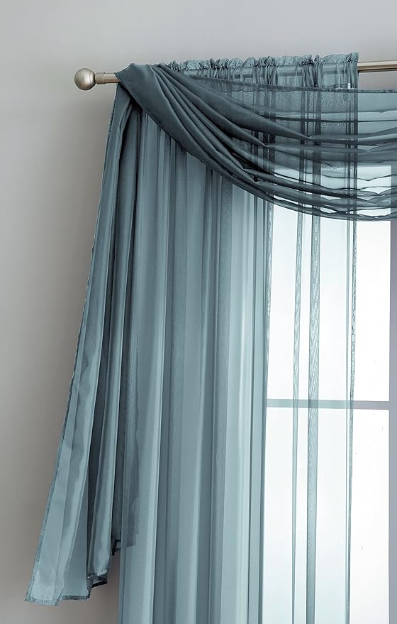 LinenZone Dusty Blue Window Scarf Valance in 360 Inch Size. Use Window Scarves as Canopy Bed or Backdrop Curtains, Curtain Scarf, or Sheer Fabric for Draping. (Amazing 55 x 360, Dusty Blue)