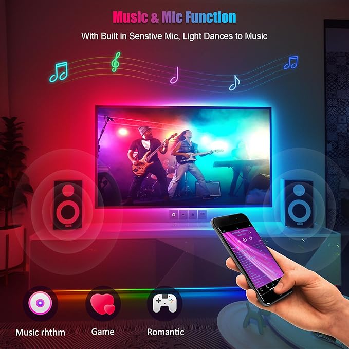 PANTON VILLA LED Lights for 55-75 Inch TVs, 16.4FT ICRGB TV LED Backlight Kit with APP & Remote Control, Music Sync, USB Powered
