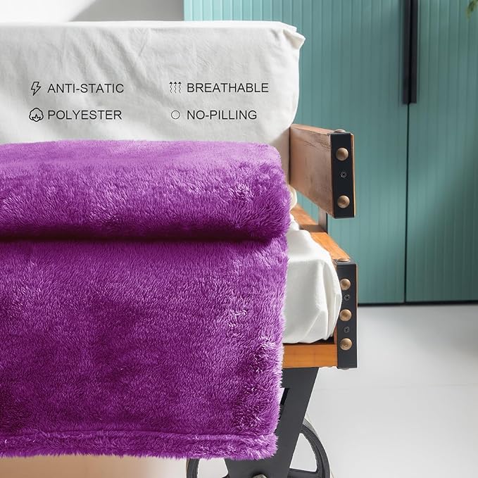 Exclusivo Mezcla Plush Fuzzy Fleece Throw Blanket Extra Large, Super Soft, Fluffy and Warm Blankets for Couch, Bed, Suitable for All Seasons (50x70 Inches, Purple)