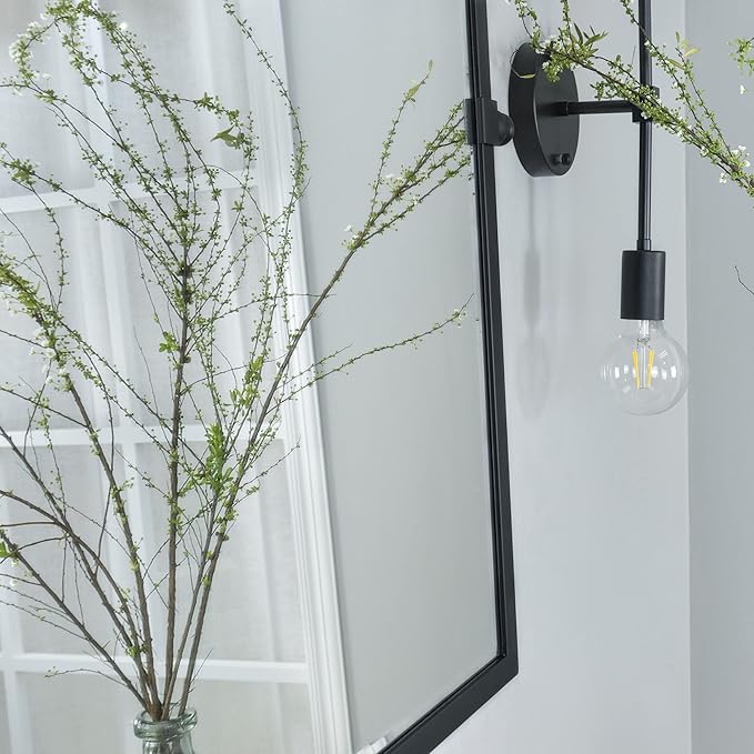 TEHOME 20x30'' Pivot Tilting Bathroom Vanty Mirror Rectangle Black Metal Framed Beveled Wall Mirror