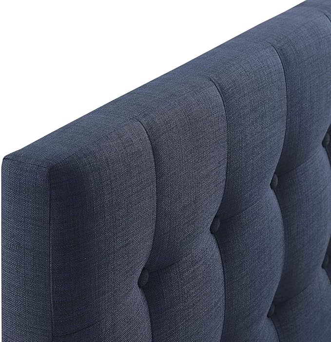 Modway Emily Tufted Button Linen Fabric Upholstered King Headboard in Navy