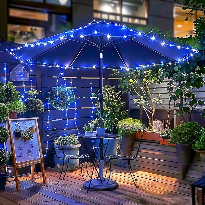 JMEXSUSS 2 Pack Rope Lights Battery Operated Christmas Lights Outdoor, Total 200LED 66ft 8 Modes Battery Powered String Lights with Remote, Blue and White String Light for Christmas Decor