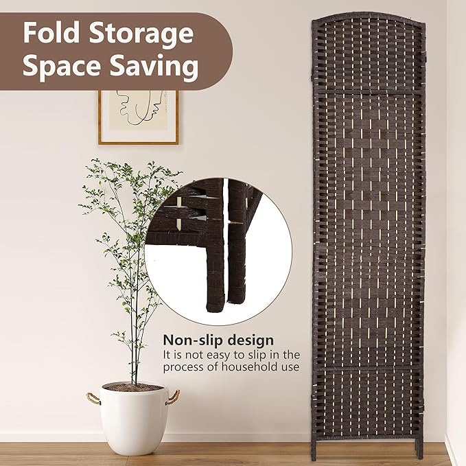 Room Divider 8 Panel Folding Privacy Divider 6 Ft Indoor Wall Divider Portable Partition Wood Screen, Brown