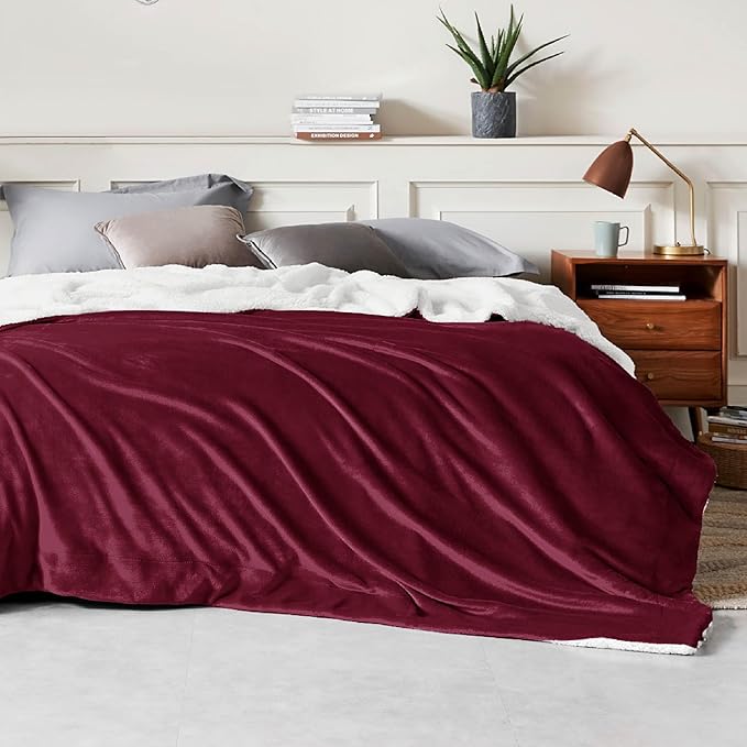 Bedsure GentleSoft Sherpa Fleece Blankets King Size for Bed - Thick and Warm Throw for Girls and Women, Soft Fuzzy Plush King Christmas Blanket for Winter, Burgundy, 108x90 Inches
