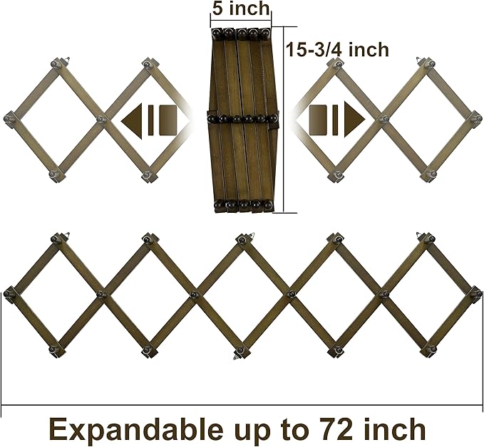 WEBI Accordion Wall Hanger,Accordion Hat Rack for Wall,Expandable Wooden Coat Rack Wall Mounted,Accordion Hook Rack for Hats,Caps,16 Peg,Dark Walnut
