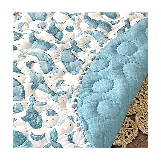 Crane Baby Activity Mat, Baby Play Mat Whale Print, Ocean Nursery Decor for Boys & Girls, Infant Tummy Time Floor, Ocean Nursery Decor, 40" x 40"