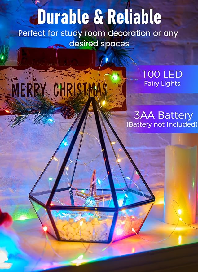 Minetom Fairy Lights Battery Operated, 33Feet 100 LEDs Mini Battery Powered String Lights, Waterproof Twinkle Lights Mason Jar Lights for Indoor Home Wedding Christmas Decoration, Multicolor