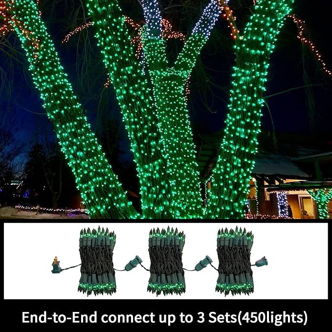 LAMPHOME Super-Bright Extendable Green Christmas Lights Decoration 150Lights 31.9ft UL Certified Mini Bulb String Lights Set for Outdoor Christmas Tree Garden Holiday Party Patio Wedding Garland Decor