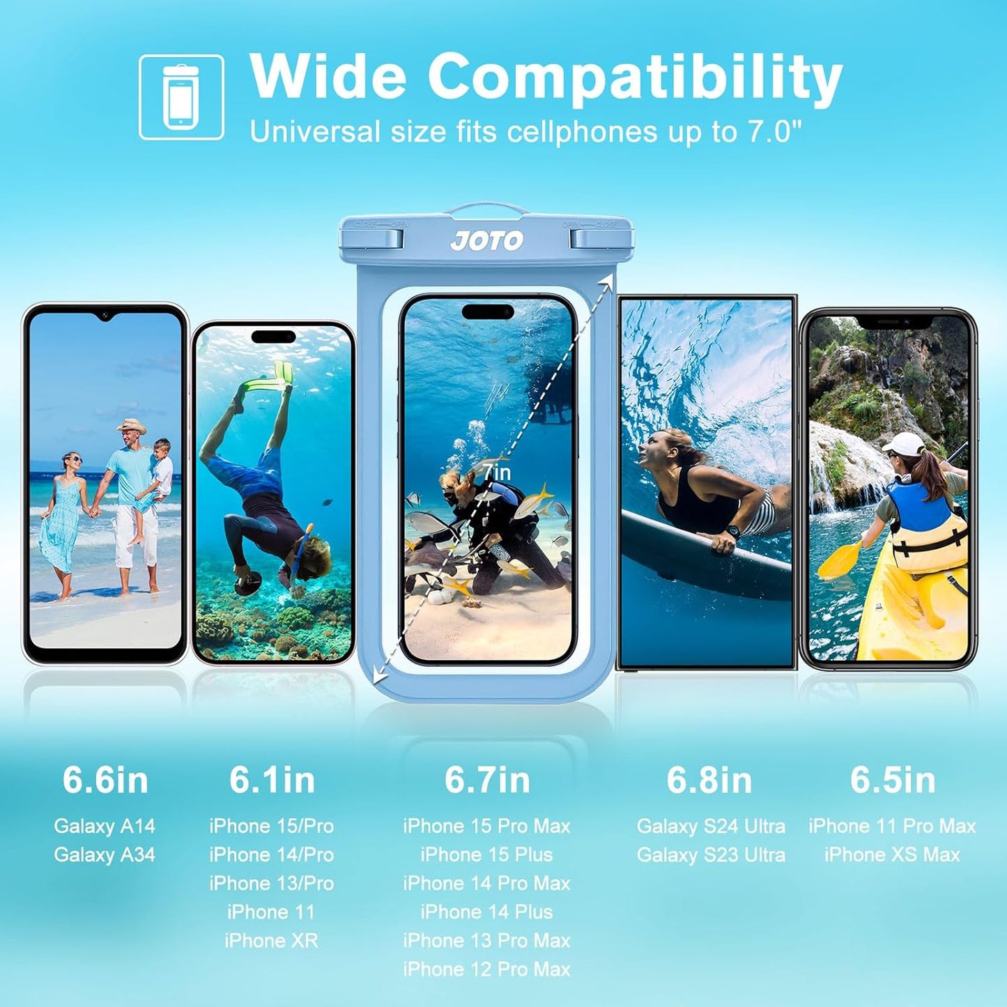 JOTO IPX8 Waterproof Phone Pouch Case, Underwater Dry Bag for iPhone 15 14 13 12 11 Pro Max, Galaxy S24