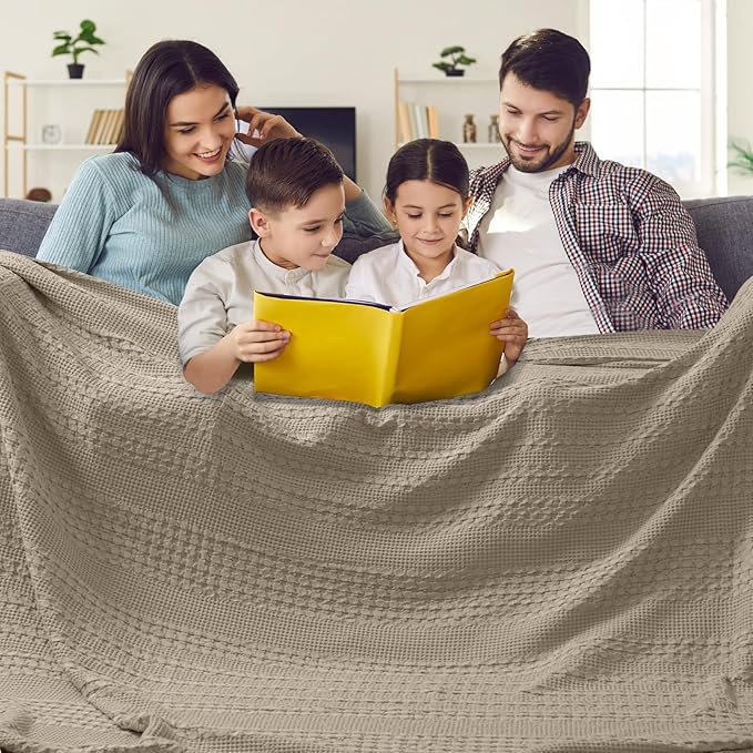 PHF 100% Cotton Waffle Blanket Oversized King 120"x120", Lightweight Breathable Extra Large 10'x10' Blankets for Bed, Giant Big Luxury Aesthetic Woven Bedding for Home Decor, Taupe