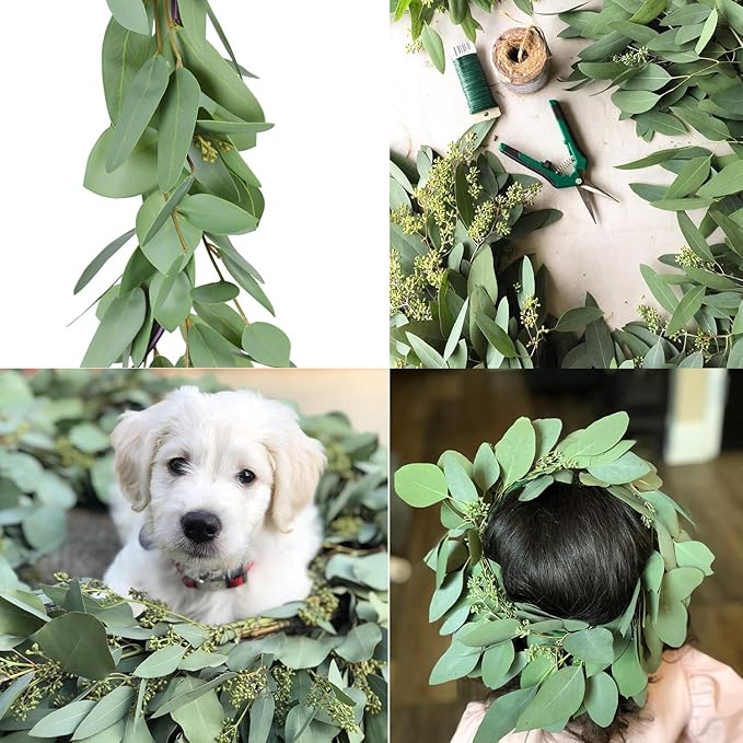 DearHouse 5.5ft Seeded Eucalyptus Garland, Artificial Vines Faux Eucalyptus Leaves Table Garland Artificial Greenery Wedding Backdrop Arch Wall Decor
