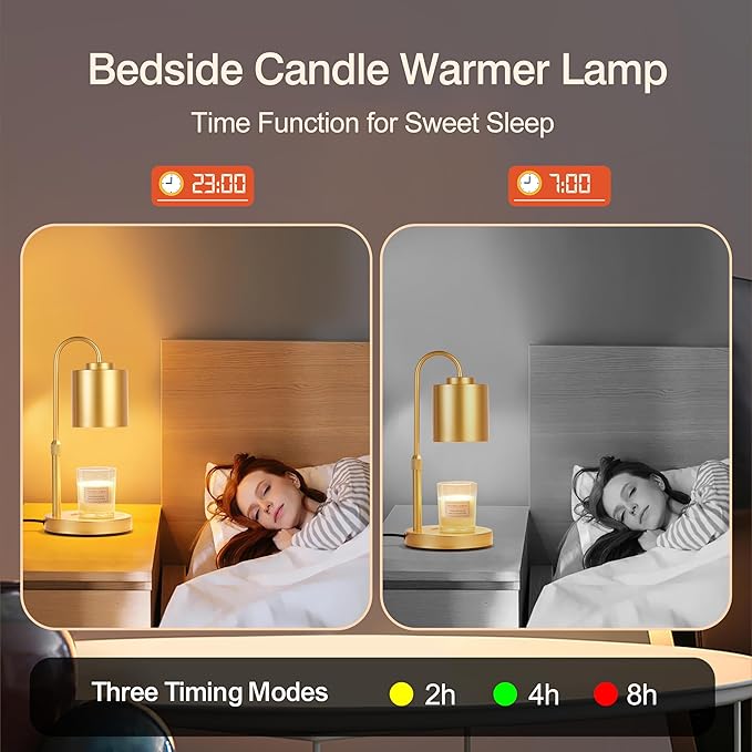 CASTLELIFE Candle Warmer Lamp with Timer & Dimmer, Height Adjustable Electric Wax Melt Warmer for Jar Candles, Gifts for Mom Home Decor, Gold