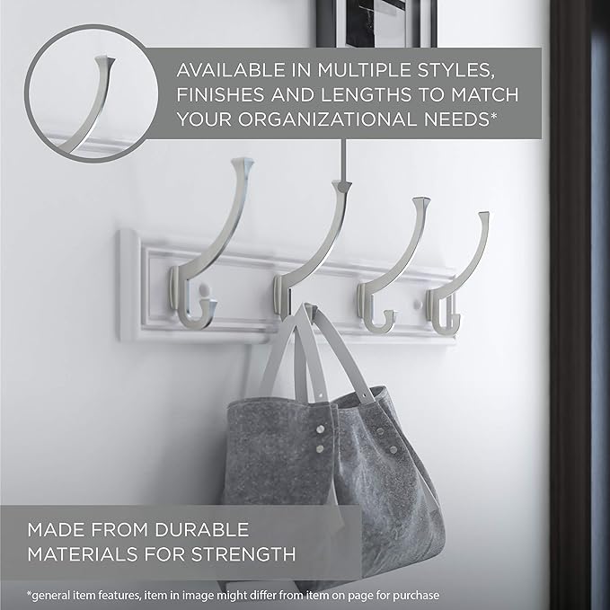 Liberty Hardware 129848 Wall Mounted Coat Rack with 5 Decorative Hooks, 27-Inch, Satin Nickel and White