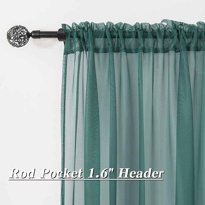 HUTO Dark Teal Green Sheer Curtains 45 inches Long for Bedroom Top Rod Pocket Sheer Window Panels Curtains for Nursery Living Room 52 by 45 Inch Length Set of 2