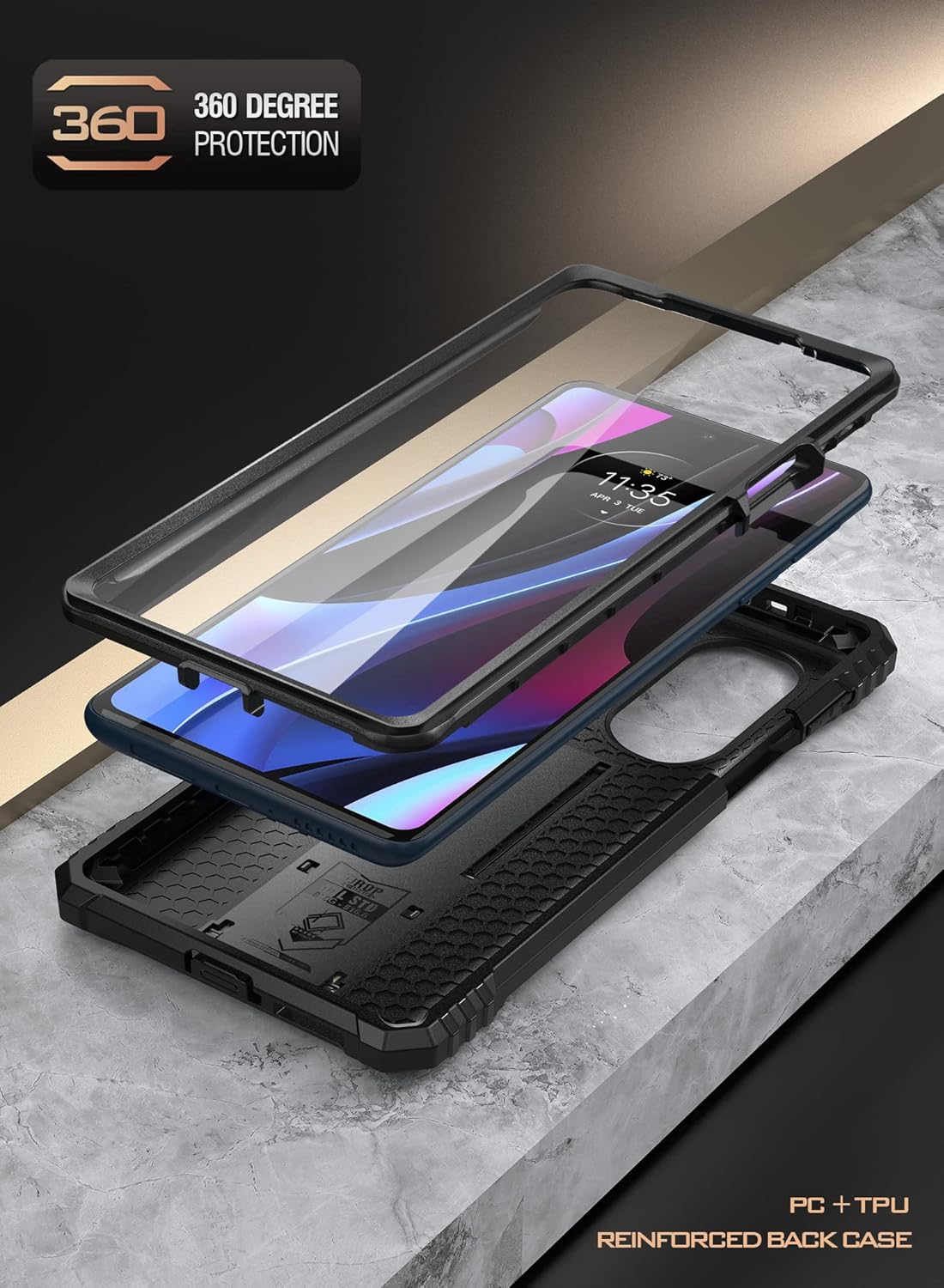 Poetic Revolution Case for Moto Edge Plus 5G (2022) - XT2201, Rugged Full-Body Cover with Kickstand & Screen Protector,