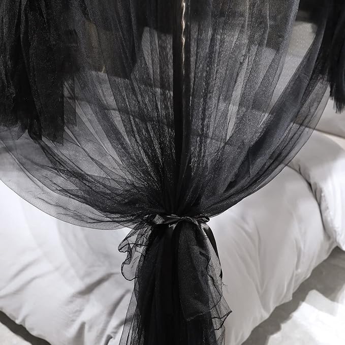 Joyreap 4 Corners Post Canopy Bed Curtain Black- Queen Size Royal Luxurious Cozy Drapes Netting- Elegant Bedroom Decoration Accessories for Adults