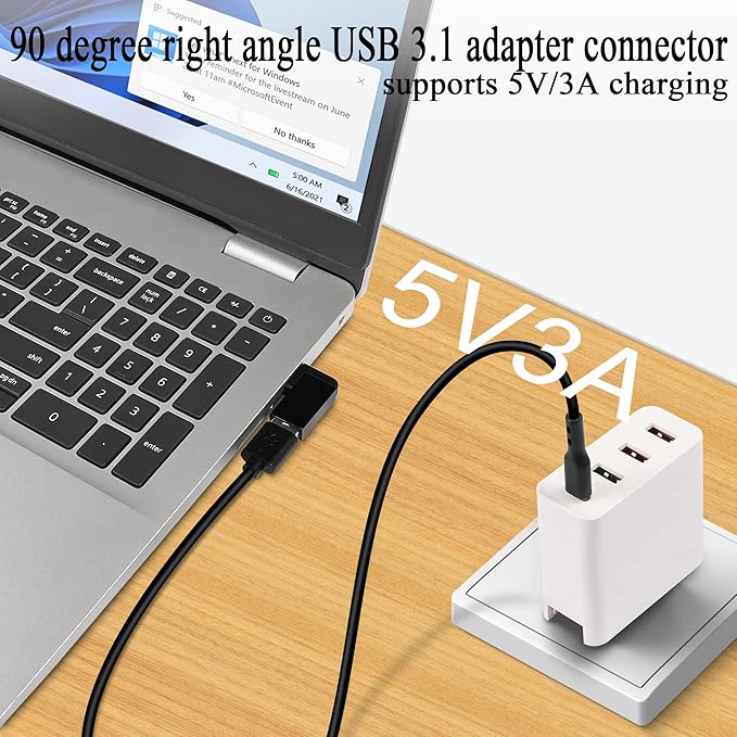 QIANRENON 90°Angle USB 3.1 Adapter 10Gbps USB 3.1 Male to Female Right Angle Connector USB A 3.1 L-Angle Converter Coupler, Support Data Transfer OTG 3A Charging, 2Pcs(Right Angle Side Bend)