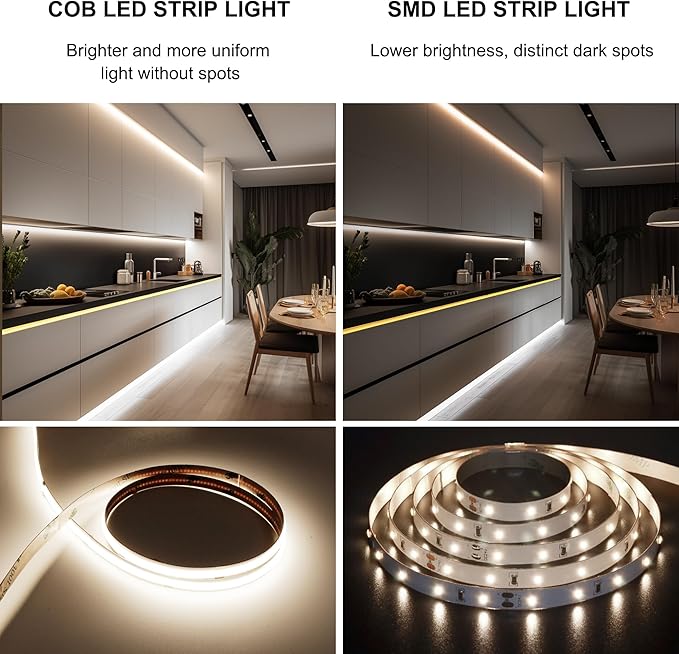 COB LED Strip,LED Strip Lights 3M/9.84ft,Touch Dimmable LED Strips,CRI90+,4000K Natural White cob led,1600LEDs,24V LED Tape Lights,Indoor for Bedroom, Kitchen, TV, Mirror,Cabinet