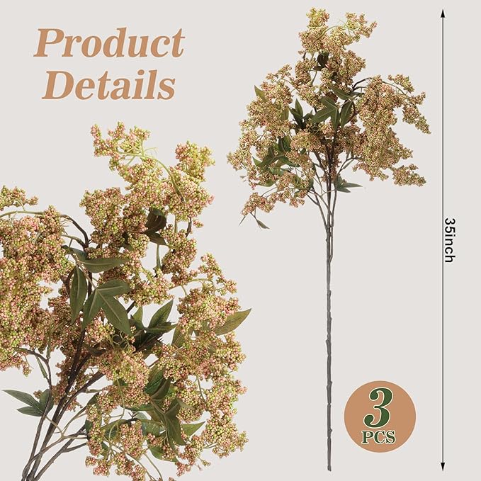 Zeyune 3 Pcs Fall Artificial Dusty Plum Stem Plum Sedum Berry Stem Autumn Faux Berry Picks Branches Faux Spray for Home Halloween Thanksgiving Farmhouse Mantel Harvest DIY Decorations (Green)