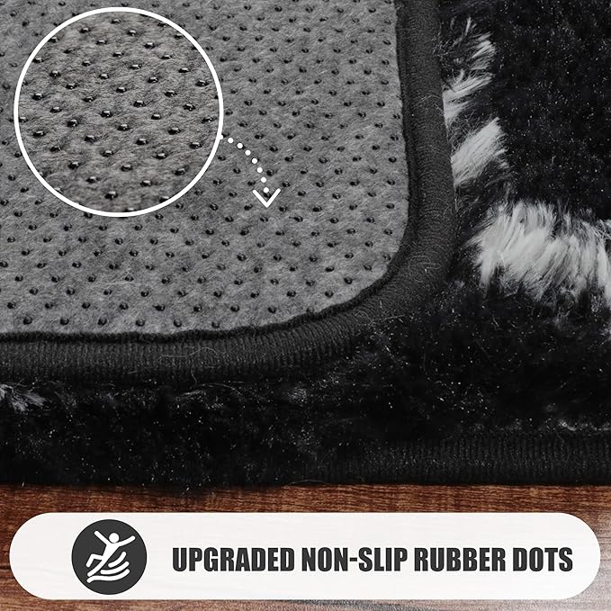 ONASAR 6x9 Area Rugs for Living Room Bedroom, Washable Large Fluffy Black and White Throw Rug, Geometric Soft Plush Shaggy Floor Carpet for Nursery Kids Girls Boys Teen Dorm Home Decor Aesthetic