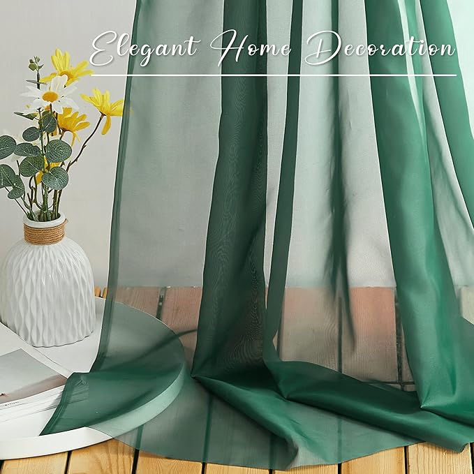 NICETOWN Sante Green Decorative Window Scarfs for Christmans, Voile Sheer Curtains Flexible Valances Bed Canopy for Thanksgiving Day, Set of 2, W60 x L216