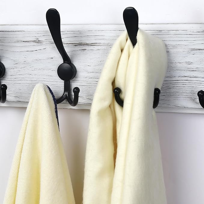 Dseap Coat Rack Wall - Heavy-Duty 38-1/4" Long, with Reinforced 10 Custom Tri-Hooks, Solid Wood Wall Hanger for Coats Hat Jackets - Rustic Farmhouse Entryway Storage, White & Black, Pack of 2