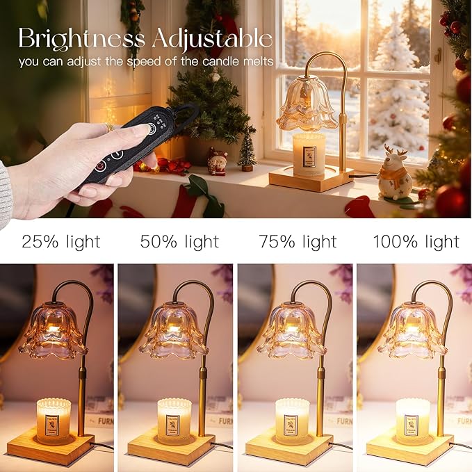 Christmas Gifts for Women: Gold Flower Candle Warmer Lamp with Timer Height Adjustalbe Wax Warmer Dimmable Christmas Home Decor
