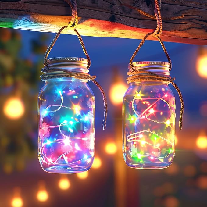 2 Pack Fairy Lights Plug in, 33 Feet 100 LED Waterproof String Lights Plug in on Silver Wire, Starry Firefly Lights for Craft DIY Party Wedding Bedroom Indoor Outdoor Christmas Decorations, Multicolor