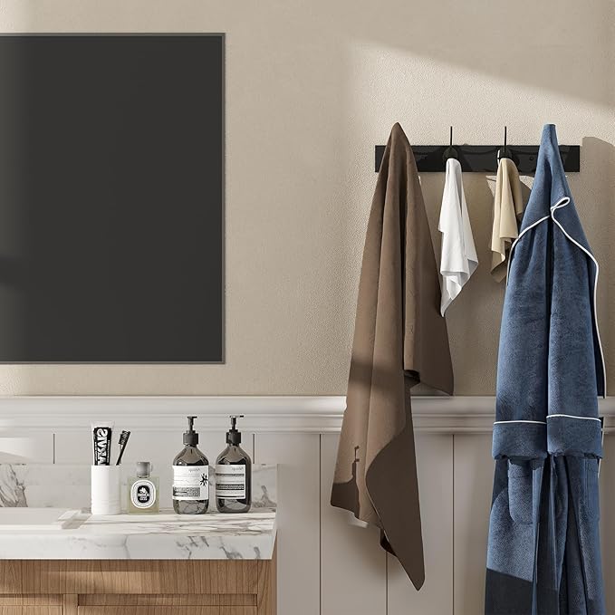 Coat Hooks Wall Mounted, Wooden Hat Rack with 4 Hooks for Entryway, Bathroom,Bedroom(Black)