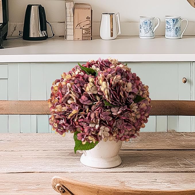 10PCS Fake Hydrangea Artificial Flowers Hydrangea Bouquet for Home Wedding Bridal Bouquet Office Party Table Centerpiece DIY Floral Decor (Autumn Pink)