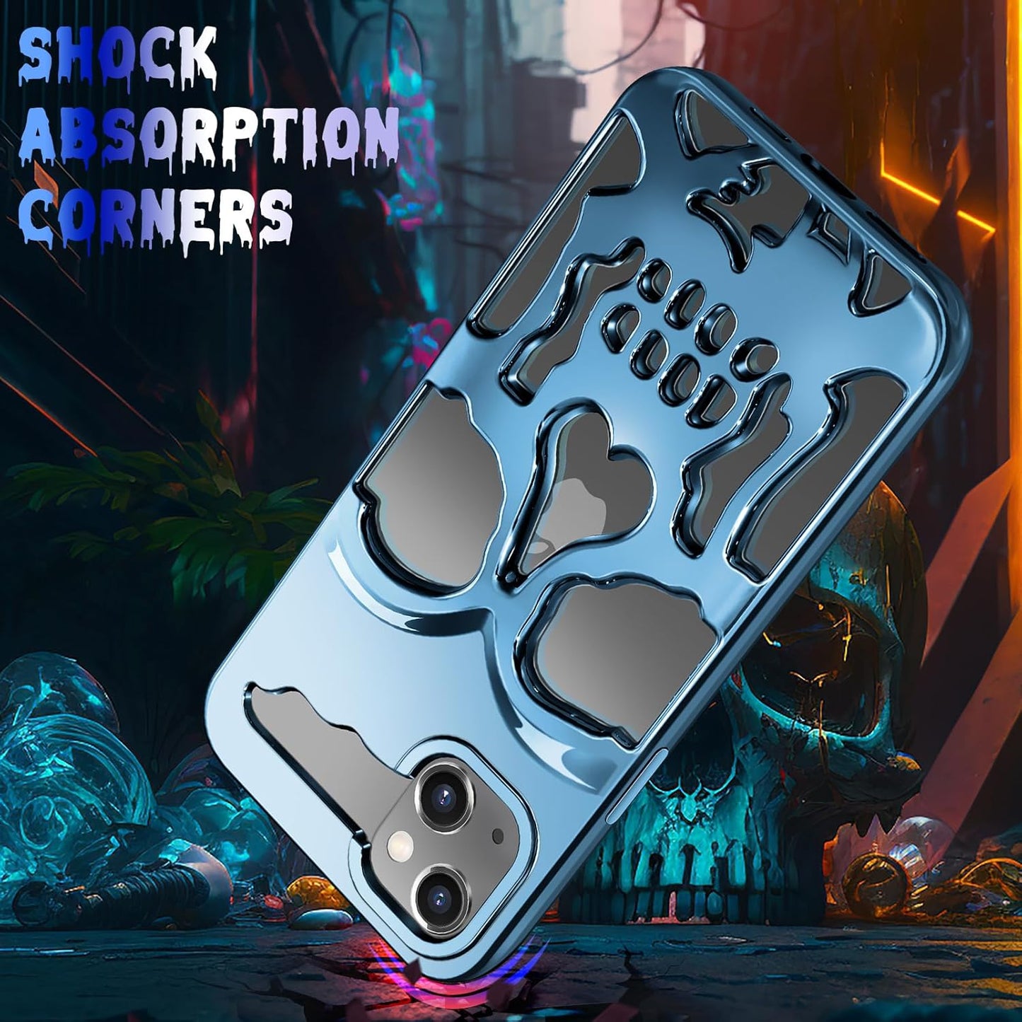iPhone 13 Phone Case, Sierra Blue Cool Skull Skeleton Gothic Hollow Design for Men & Women