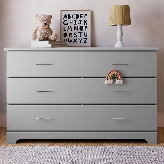 Storkcraft Brookside 6-Drawer Dresser (Pebble Gray) – GREENGUARD Gold Certified, Gray Dresser for Bedroom, Kids & Nursery Storage Chest, Safety Interlocking Drawers, Pre-Installed Tracks, Kids Chest