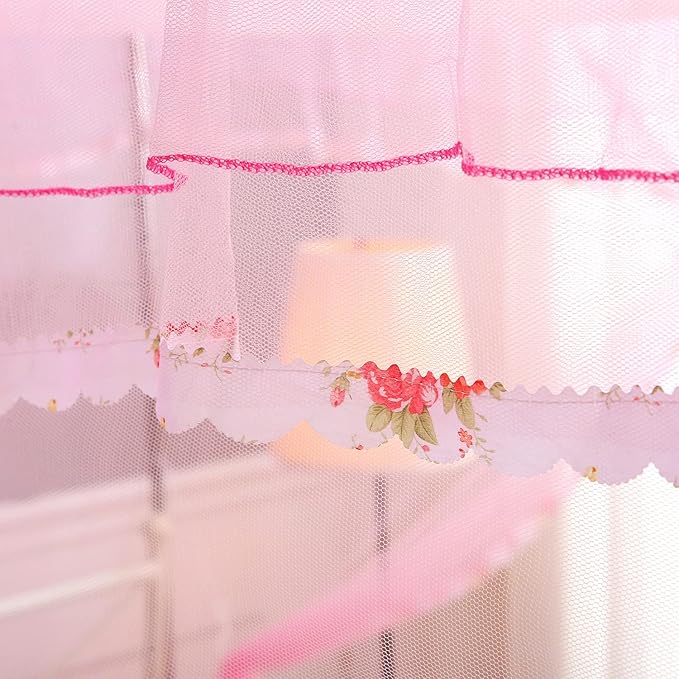 Pink Canopy Netting for Bed - 4 Corner Canopy for Beds, Canopy Bed Curtains, Bed Canopy for Girls Adults, Bedroom Decor (Full Size, Pink)