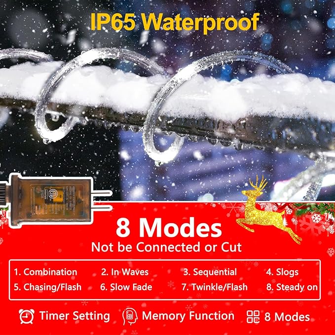KNONEW 328FT 1000LED Rope Lights for Outside,Outdoor String Lights Waterproof 8 Modes Clear Tube Light for Indoor,Bedroom,Wedding,Garden,Patio,Christmas,Tree,Rv,Holiday Decoration(Cold White)