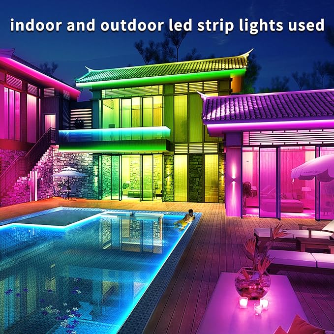 200Ft Outdoor Waterproof LED Strip Lights,Music Sync RGB IP68 Led Lights with App and Remote Control,Color Changing Waterproof RGB Exterior Rope Self Adhesive Back,Balcony,Roof,Garden,Party