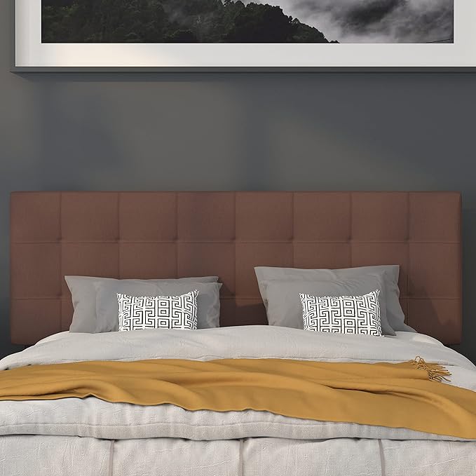 Flash Furniture Bedford Tufted Upholstered Queen Size Headboard in Dark Brown Fabric