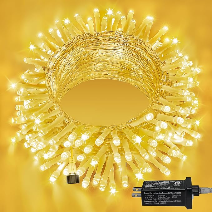 Ollny 120LED 40FT String Lights, Waterproof Connectable Christmas Lights with Timer 8 Modes, Warm White Plug in Fairy Light for Indoor Outdoor Bedroom Xmas Tree Holiday Party Decorations