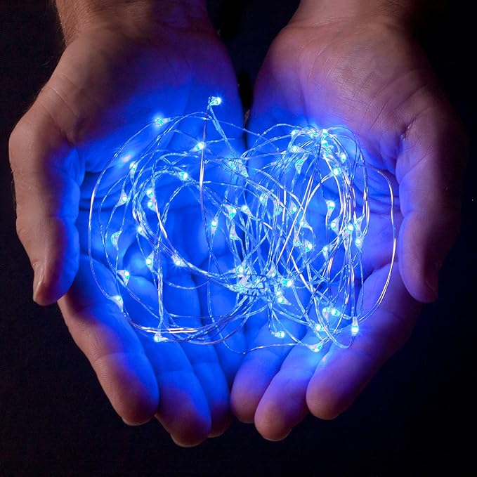 2 Sets 20 LEDs Blue Color String Lights Silver Wire Indoor and Outdoor 6.5 Feet Firefly Starry Fairy Lights Battery Powered for DIY, Christmas, Holidays, Party, Bedroom and Centerpieces
