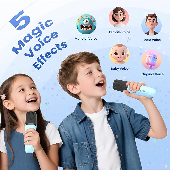 Mini Karaoke Machine for Kids Adults, Kids Toys Portable Karaoke Microphone Singing Speaker, Karaoke Player with 2 Wireless Mic, Birthday Gifts for Girls Ages 4, 5, 6, 7, 8, 9, 10, 12+ Years Old(Blue)