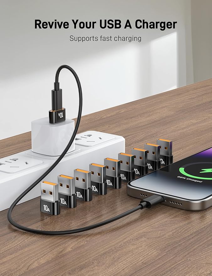 USB to USB C Adapter(10 Pack), Type C Female to USBA Male Block Converter for MacBook, Notebook, Tablet, Smartphone, Airpods, Galaxy S23 S24 A34, iPad 10 Air 4 5.