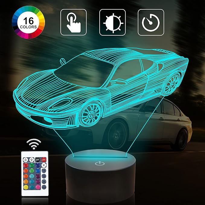 Attivolife Car 3D Gifts Lamp, Rally Vehicles Illusion Optical Night Light 16 Colors Changing with Remote Control, Kids Bedroom Decor Birthday Gift Present for Sports Racing Lover Children Boy Men