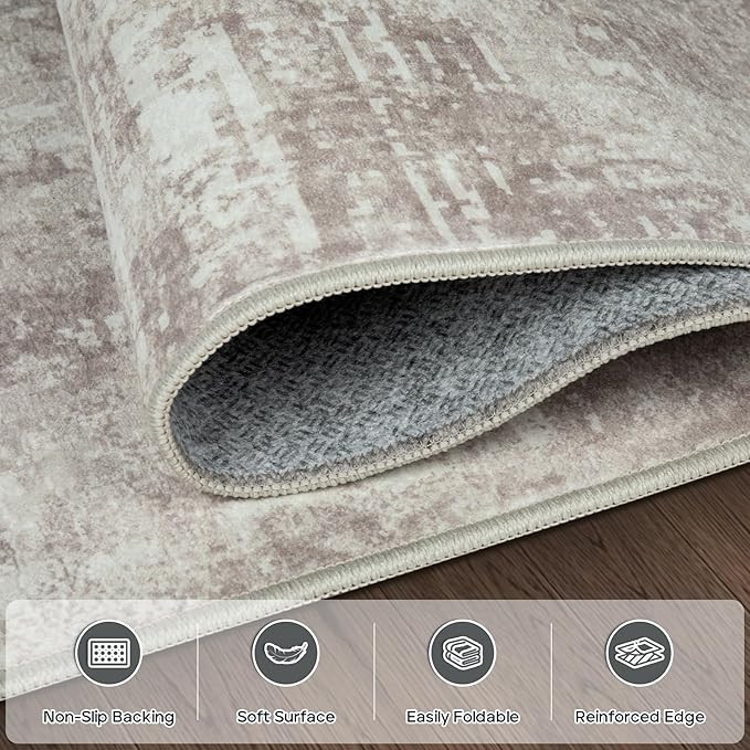 5x7 Area Rugs for Living Room Rug Washable: Modern Rug for Dining Room Bedroom Carpet Non Slip Low Pile 5 by 7 Indoor Abstract Nursery Home Office Brown Grey